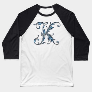 Ornate Blue Silver Letter K Baseball T-Shirt